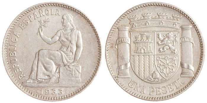 Cy16742J.-IIREPUBLICA -R195a 1 Peseta 1933 SC-