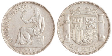 Cy16742J.-IIREPUBLICA -R195a 1 Peseta 1933 SC-