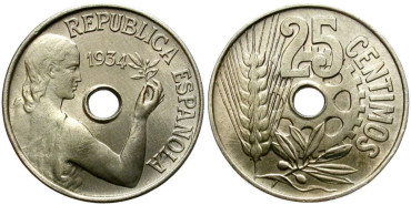 Cy16727J.-II REPUBLICA - 25 Céntimos 1934 SC