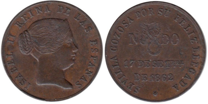 Cy16497M.-ISABEL II - Medalla visita a Sevilla 1862, EBC-