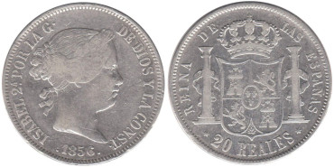 Cy16299.-ISABEL II -20 Reales 1856 Madrid, BC+- plata