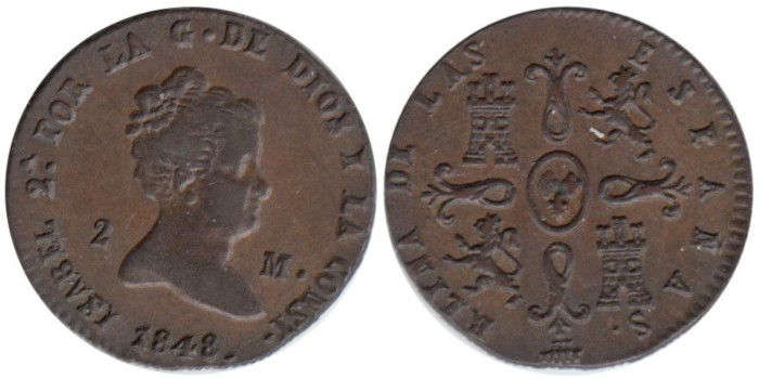 Cy15679.-ISABEL II - 2 Maravedís 1848 Segovia - EBC