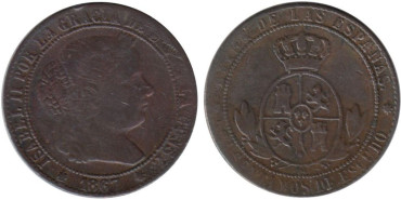 Cy15796.-ISABEL II - 2 1/2 Ctm. de Escudo 1867 Sevilla, BC