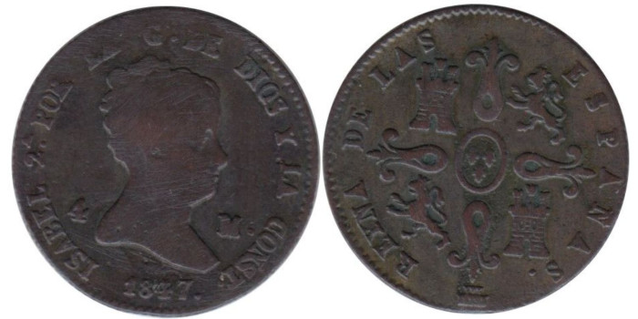 Cy15745.-ISABEL II - 4 Maravedis 1847 Segovia, BC