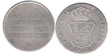 Cy15975.-ISABEL II - Medalla aclamatioi augusta, MADRID 24-OCT-1833,- modulo 2 reales plata