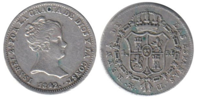 Cy15898.-ISABEL II - 1 Real 1842 Madrid CL, MBC- plata