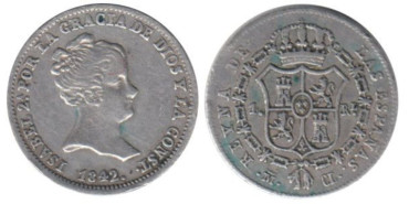 Cy15898.-ISABEL II - 1 Real 1842 Madrid CL, MBC- plata