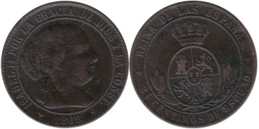 Cy15798.-ISABEL II - 2 1/2 Ctm. de Escudo 1868 Jubia, MBC+