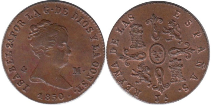 Cy15744.-ISABEL II - 4 Maravedis 1850 JUBIA, SC