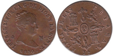 Cy15744.-ISABEL II - 4 Maravedis 1850 JUBIA, SC
