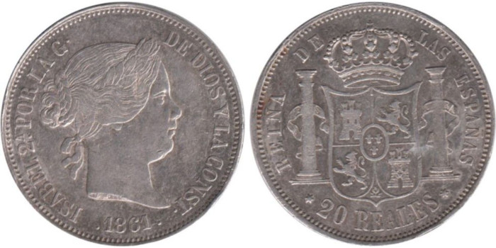 Cy16314.-ISABEL II -20 Reales 1861 Madrid, MBC+  plata