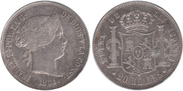 Cy16314.-ISABEL II -20 Reales 1861 Madrid, MBC+  plata
