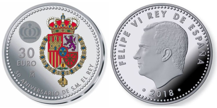 30 EUROS ESPAÑA 2018 “50º Aniv. Felipe VI”  - PLATA/Color