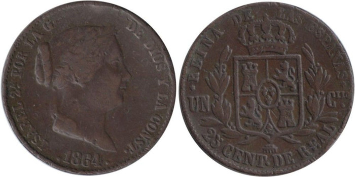 Cy15785.- ISABEL II - 25 Ctm. de Real.1864 Segovia - MBC