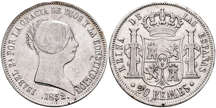 Cy16290.- ISABEL II -20 Reales 1852 Sevilla. EBC-