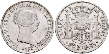 Cy16290.- ISABEL II -20 Reales 1852 Sevilla. EBC-