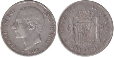 Cy16588C.- ALFONSO XII - 5 Pesetas 1882 sobre 81 MSM- BC