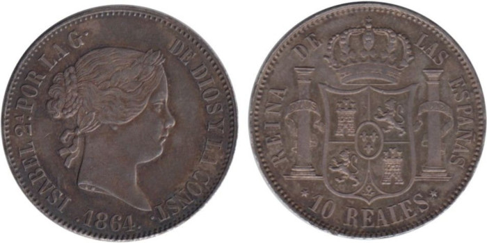 Cy16233.-ISABEL II -  10 Reales 1864 Madrid, EBC