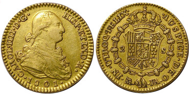 Cy13416.-CARLOS IV - 2 ESCUDOS 1801 MADRID FA, MBC