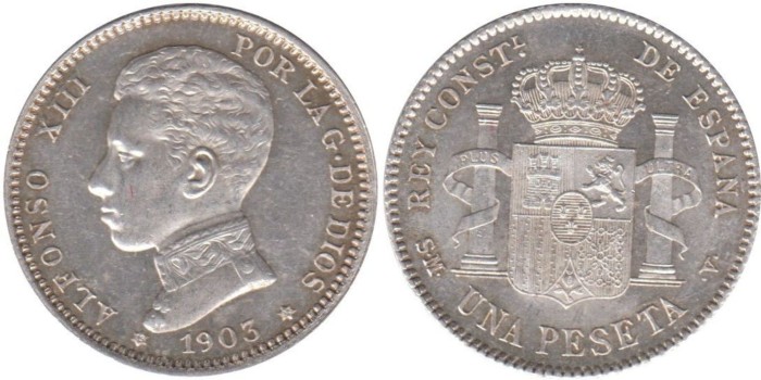 Cy16681K.-ALFONSO XIII - 1 Peseta 1903 (19-03), SMV, SC