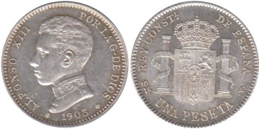 Cy16681K.-ALFONSO XIII - 1 Peseta 1903 (19-03), SMV, SC