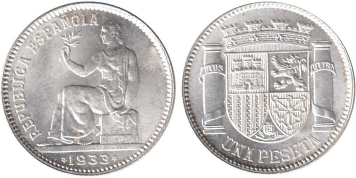 Cy16742K.-II REPUBLICA -1 Peseta 1933 (3-4) SC