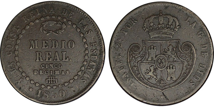Cy15866F.- ISABEL II - 1/2 REAL 1850 SEGOVIA - BC