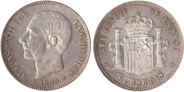 Cy16595K.-ALFONSO XII - 5 Pesetas 1885/87 MSM SC