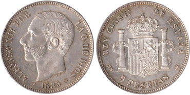 Cy16595K.-ALFONSO XII - 5 Pesetas 1885/87 MSM SC