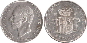 Cy16595H.-ALFONSO XII - 5 Pesetas 1885/87 MSM EBC