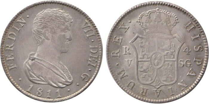 Cy14811.-FERNANDO VII -4 Reales 1811 Valencia, EBC plata