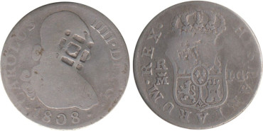 Cy12867.-CARLOS IV - 2 Reales 1808. Resello Cuba. RC