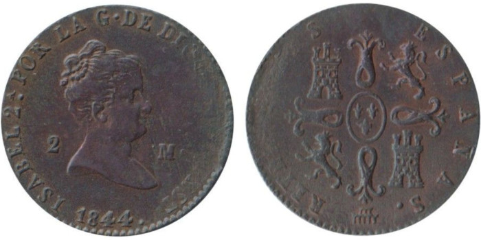 Cy15672.-ISABEL II -2 MARAVEDIS 1844 SEGOVIA , SC-