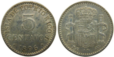 Cy16715F.-ALFONSO XIII - 5 Centavos Puerto Rico 1896 PGV  MBC+