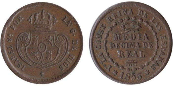 Cy15631.-ISABEL II - 1/2DECIMA DE REAL. 1853 Segovia, EBC