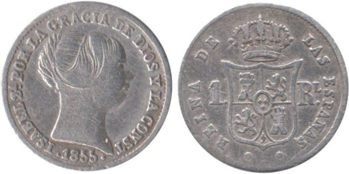 Cy15925.-ISABEL II  1 Real 1855 Sevilla MBC plata