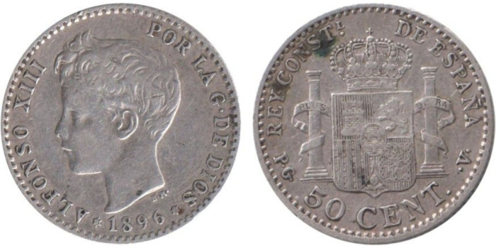 Cy16664H.-ALFONSO XIII - 50 Céntimos 1896 (9-6) PGV , MBC