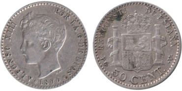 Cy16664H.-ALFONSO XIII - 50 Céntimos 1896 (9-6) PGV , MBC