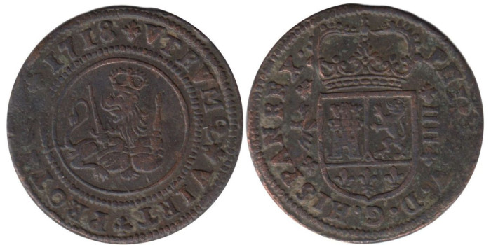 Cy07554.- FELIPE V -4 MARAVEDIS 1718 VALENCIA.  MBC