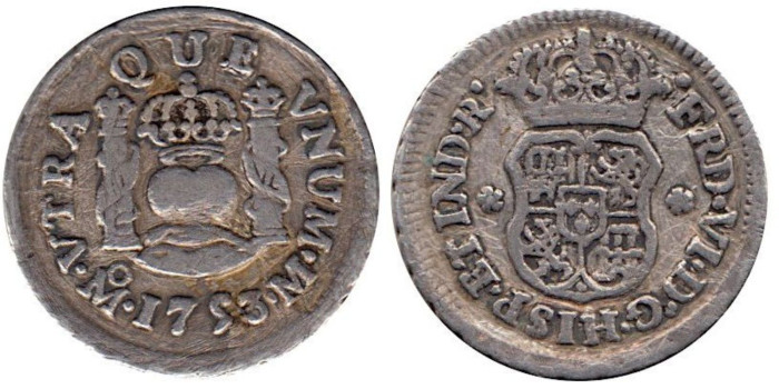 Cy09500.- FERNANDO VI - 1/2 Real Columnario 1753 Mexico M - MBC-