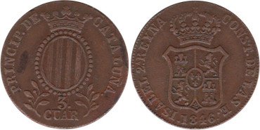 Cy15768.- ISABEL II - 3 Cuartos 1846 CATALUÑA. MBC+