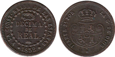 Cy15690.- ISABEL II - DECIMA DE REAL 1852 SEGOVIA - MBC+