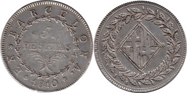Cy13860.- JOSE NAPOLEON  5 Pesetas 1810 Barcelona.  MBC+