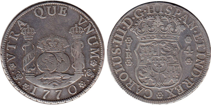 Cy10977.- Carlos III 4 Reales 1770 POTOSI  J.R. "PEQUEÑA"  MBC+ PLATA