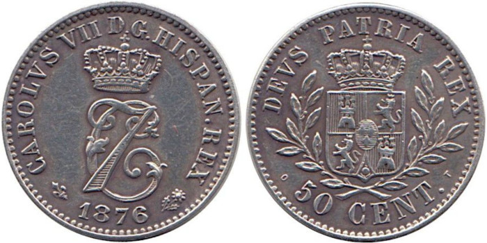 Cy16543.- CARLOS VII  50 Centimos 1876 BELGICA - SC-