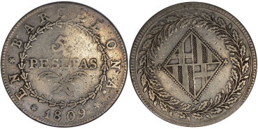 Cy13857.- JOSE NAPOLEON  5 Pesetas 1809 Barcelona.  BC+