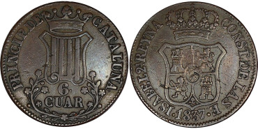 Cy15846.- ISABEL II - 6 CUARTOS 1837 CATALUÑA. MBC