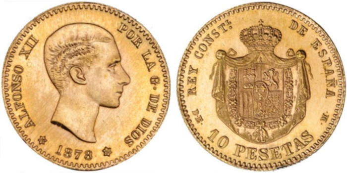 Cy16969.- 10 PESETAS 1878  *19 *62  DE-M.  SC - ORO