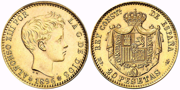 Cy16973.- 20 PESETAS 1896  *19 *62  MP M. SC - ORO
