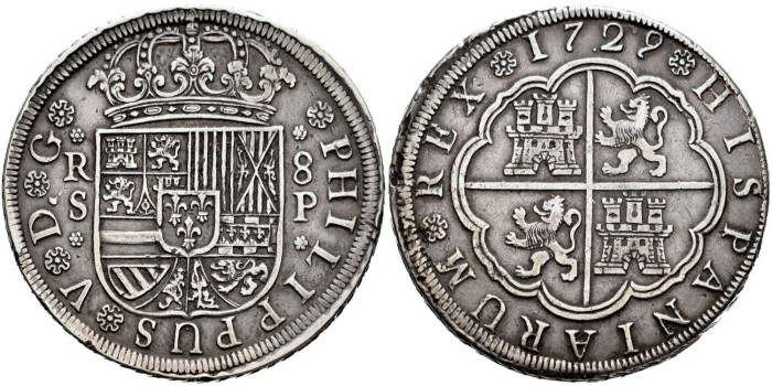 Cy08705.- FELIPE V - 8 REALES 1729 SEVILLA P. MBC+